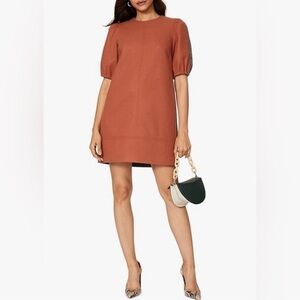 Toccin NY Orange and Grey Puff Sleeve Mini Dress Crew Neck Sheath Size 8